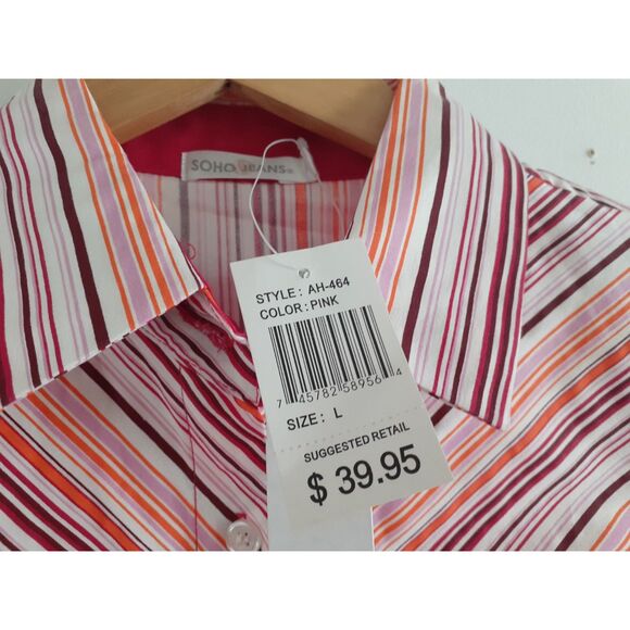 SOHO Jeans Pink Multicolor Stripes Long Sleeves Button Shirt JR. Size Large NWT - Picture 7 of 15
